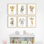 ArtX Wall Paintings For Kids Room, Animals Kids Room Wall Frame, Kids Room Decor, A4 Size, Multicolor, Synthetic Wood, Set Of 6