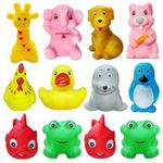 FunBlast Bath Toys for Baby - Colorful Animal Bath Toys, Toddler Baby Bathtub Bathing Squeeze Bath Toy (Pack of 12 PC;Multi color)