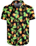 LINOCOUTON Mens Pineapple Hawaiian Button Up Down Shirt Short Sleeve Summer Beach Aloha Clothes, Yellow, X-Large