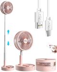 AICase Stand Fan,Folding Portable Telescopic Floor/USB Desk Fan with 7200mAh Rechargeable Battery,4 Speeds Super Quiet Adjustable Height and Head Great for Office Home Outdoor Camping-pink