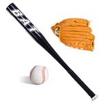 Baseball Bats Set Baseball Bar Stick Black+Baseball+Baseball Glove Aluminum 25inch Security Baseball Bat and Ball Youth Adult outdoor training Practise Waterproof Anti Slip Handle Long