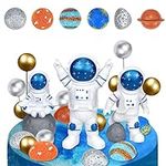 19 Pack Astronaut Cake Topper Set Space Happy Birthday Cake Decorations Astronaut Figure Toys with Planets Cake Topper Balls Spaceman Kid's Cake Decorating Kit for Birthday Party Home Ornaments