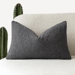 Foindtower Textured Boucle Throw Pillow Covers Accent Solid Lumbar Pillow Cases Cozy Soft Decorative Couch Cushion Case for Chair Sofa Bedroom Living Room Home Decor, 12 x 20 Inch,Dark Grey