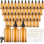 CycleMore 1oz Amber Glass Dropper Bottles 48 Pack Tincture Bottles with Eye Droppers, Two Plastic Funnels and Labels. Glass Essiential Oil Bottles for Chemistry Lab Chemicals, Perfumes & More Liquids