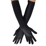 Wobe Long Opera Party 20s Satin Gloves Stretchy Adult Size Elbow Length 1920s Opera Satin Long Gloves Classic Sun Protection Gloves Wedding Bride Etiquette Gloves for Women Girls Black ¡­