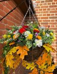 Autumn Winter Artificial Hanging Basket With Berries,Chrysanthemums, Various Trailing Greenery