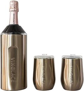 Vinglacé Wine Bottle Chiller Gift Set- Portable Stainless Steel Wine Cooler with 2 Stemless Wine Glasses, Copper