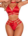 SSoShHub Babydoll Lingerie Bodysuit Swimwear Mini Chemise Mesh Wedding Garter Belt Bikini Nightie Bridal Nightdress with Bra, Panty and Choker 3 Piece Set (Red)