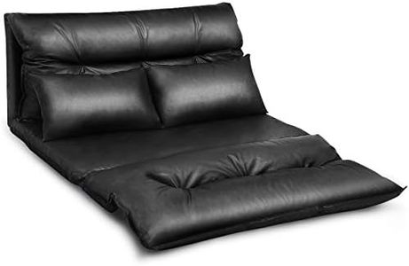 Adjustable Lounge Sofa Bed, 5 Adjustable Positions, 2 Pillows, PU Leather, Recliner Lounge Couch Chaise Floor Sofa, Folding Gaming Lazy Leisure Sofa Seat, for Napping & Relaxing, Black