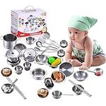 25PCS kitchen set for kids,Hand PolishedStainless Steel Pretend Cooking Utensils Cookware Set,Mini Play Kitchen Accessories,kids pots and pans playset,Mud Kitchen Accessories Outdoor for 3 Year Old