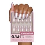 Glamnetic Press On Nails - Selenite | Soft White Sparkle Short Almond Fake Nails with a Glossy Finish, Reusable | 15 Sizes - 30 Nail Kit with Glue