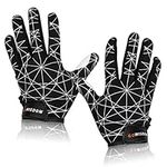 GOWISDOM Sports Youth Football Receiver Gloves, Kids Silicone Grip Football Gloves with Super Stick, Black, XS/S(5.5-6 inch)