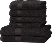 Amazon Basics 6 Piece AB Fade Resitant Bath Towel, 100% Cotton, 2 Bath & 4 Hand, Black, 70 x 70 cm