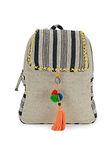 The House of tara Handloom Fabric Backpack for Women 10 Litres | Multicolour Casual Cloth Bag with Waterproof Inner lining | Stylish Bag suitable for College, Travel & Beach (Grey Black)