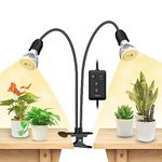 SANSI 300W LED Grow Lights for Indoor Plants, Lifetime Free E27 Grow Bulb Replacement, Full Spectrum 2-Gooseneck Clip Plant Grow Lamp with Timer 4/8/12 Hrs for Indoor Seedlings Plant Growing - Black