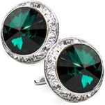 Large Bling Color Stone Cuff Links for Men – Tuxedo Suit Cufflinks (Emerald/Silver, CL-1515)