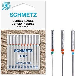 SCHMETZ - Agujas para máquinas de coser | 10 Agujas para Jersey | 130/705 H SUK | Grosor de aguja 70/10 (4x), 80/12 (4x) y 90/14 (2x) | Indicadas para trabajos con tejidos de punto y jersey
