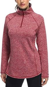 Miusey Hiking Shirt Women,Fashion Long Sleeve Workout Tops Loose Activewear Practice Running Yoga Shirts Solid Color Basic Sports Clothing Comfy Dry-Quick Exercise Outfits Red L