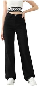 SweatyRocks Girl's Casual High Waist Solid Denim Pants Stretchy Flare Leg Jeans with Pocket Deep Black 14 Years