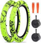 WEEROCK 20 Inch Bike Tire Kid Bike Tires 2 Pack 20 x 2.1 Folding Bead Replacement Tyre with 20 Inch Inner Tubes for 20 Inch Bicycles, Child Bike, MTB, Mountain Bike, BMX, Green-Yellow Black