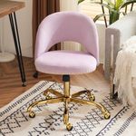 VINGLI Modern Velvet Small Office Chair,Cute Desk Chair with Wheels,Gold Base/Studs, Comfy Armless Swivel Vanity Task Chair for Women/Girl/Kids, Nail Tech Chair for Bedroom,Small Space,Light Purple