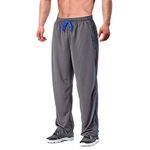 EKLENTSON Men's Open Bottom Athletic Pants Mesh Jogging Sweat Pants with Zipper Pockets Tracksuit Bottoms Gray