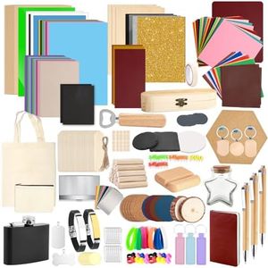 Csyidio 300 PCS Laser Engraving Material, 40 Kinds of Laser Engraver Accessories with Instructions, Laser Engraving Supplies Including Acrylic, Metal, Wood, Fabric, PU Leather, Rubber Materials