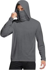 Mens Fishing Shirts Mens UPF 50+ Sun Hoodie with Mask Long Sleeve Fishing Shirts Lightweight Cooling UV Protection Tops with Thumb Hole Dark Gray