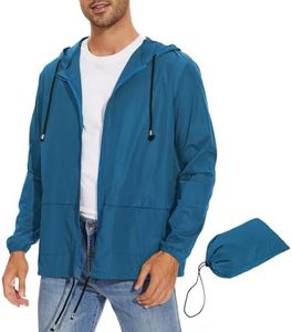 Zando Rain Jacket Men Lightweight Rain Coats for Men Waterproof wtih Hood Windbreaker Jackets for Men Packable Mens Rain Jackets Outdoor Raincoat Travel Men Rain Coat Cycling Raincoats Blue S
