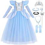 Luzlen Cinderella Costume for Girls Kids Blue Princess Dress Halloween Party Outfits, 2-3 Years(Tag 100)