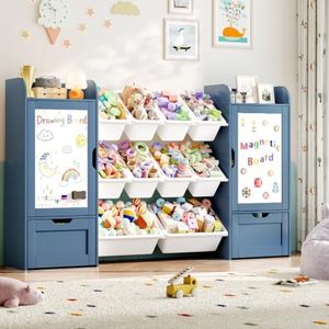 66" W 5-in-1 Kids Bookshelf and Toy Storage with Magnetic Drawing Boards