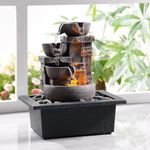 Kalona 10 inch 4-Tier Imitation Stone Tabletop Water Fountain with Natural River Rocks Decoration Meditiation Resin Relaxing waterfull Desktop Fountain