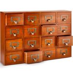 Qinyoung 16 Drawers Apothecary Cabinet Library Card Catalog Cabinet Tabletop Vintage Apothecary Chests Cabinets Rustic Herb Storage Box with Drawers Wooden Desk Drawer Organizer Medicine Furniture