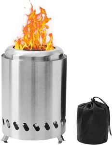 Portable Table Top Fire Pit, Smokeless Stainless Steel Firepit, Mini Outdoor Stove with Stand, Small Fire Pit for Camping, Outdoor & Patio - Wood Burning/Pellet Fueled