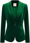 Allegra K Women's Office Coat Solid Shawl Collar 1 Button Velvet Blazer Green Medium