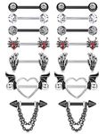 PATISORNA 7 Pairs 14G Nipple Rings for Women Surgical Steel CZ Heart Butterfly Flower Snake Barbell Nipple Rings Cute Nipple Body Piercing Jewelry