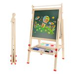 Dripex Kids Easel, Children's Wooden Art Easel Foldable, Double-Sided Magnetic Blackboard & Whiteboard for Kids and Toddlers, Chalkboard with Painting Art Supplies