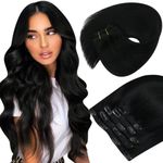 Sunny Hair Clip in Hair Extensions Human Hair Invisible Clip in Hair Extensions Real Human Hair Straight Hair Extensions for Women 14inch Jet Black