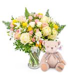 Rose and Freesia - Birthday Flowers - Flowers Next Day - Thank You Flowers - Anniversary Flowers - Get Well Flowers - Fresh Cut Flowers (Rose and Freesia with Teddy)