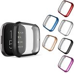 NAHAI Compatible with Fitbit Versa 2 Case, 6 Packs Ultra Rugged Cover Plated Case Scratch-Resist All Around Screen Protector for Fitbit Versa 2, Purple/Gold/Silver/Black/Blue/Red