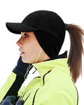 Gisdanchz Winter Hats for Women Ponytail Hat with Ear Flaps Casquette Hiver Femme Fleece Baseball Cap Hat with Ponytail Hole for Running Hiking Walking Outdoor Running Gear Accessories, Black S/M