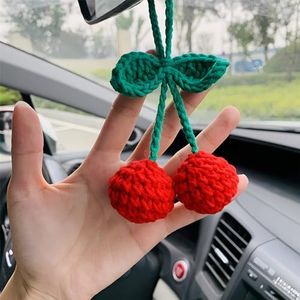 Car Rear View Mirror Hanging Accessory, Cute Cherry Car Accessories, Crochet Car Decor, Hand Knitted Car Mirror Hanger