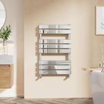 EMKE Chrome Towel Radiator Bathroom Heated Towel Rail, Flat Panel Towel Rail Radiator Versatile Wall/Floor Mounted Bathroom Radiators 800 x 500 mm