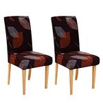 Styleys Polyester Spandex Chair Cover Stretch Removable Washable Short Dining Chair Cover Protector Seat Slipcover (Set of 2, Maroon Leaf, SLMC-142)