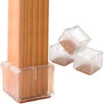 Chair Leg Floor Protectors 1.5" Chair Leg Caps 1-1/2 to 1-5/8 Inch Square Furniture Leg Caps Table Chair Feet Protectors with Felt Pads, Color Clear (16 Pack) (Fit 36mm-41mm)
