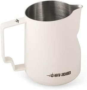 MHW-3BOMBER Milk Frothing Pitcher 520ml/17.6oz Milk Frother Cup Espresso Steaming Pitcher Stainless Steel Milk Frother Cup Barista Latte Art Round Spout Milk Jug, Cream white P6019W