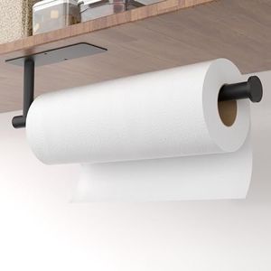 Paper Towel Holder Under Cabinet - Black Wall Mount Paper Towel Hanger, Stainless Steel, Self-Adhesive or Drilling, for Kitchen, Bathroom, RV