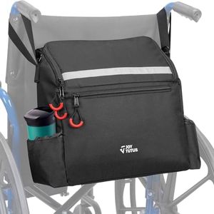 JOYTUTUS Wheelchair Bag, Wheelchair Backpack for Back of Chair, Wheelchair Backpack Bag with Cup Holder, Storage Pouch Bag with Reflective Stripe for Walker Rollator Wheelchair Transport Chair