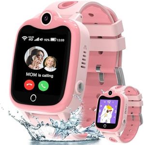 ELEJAFE Kids GPS Smart Watch, Kids Smart Watch for Boys Girls with Call, Video, Family Voice, Chat, SOS, IP68 Waterproof, School Mode, Camera, Alarm, Calculator, Birthday Gifts(Pink-4G-GPS-Call)