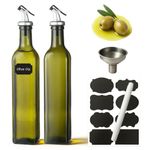 WERTIOO 2 Pack Olive Oil Dispenser Bottle for Kitchen, 500 ml Glass Oil Olive Bottle, Oil & Vinegar Dispenser Set with 1 Funnels, Pen and Tags (Green)